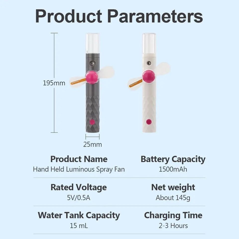Led Portable Humidifier Spray Fan, Battery Rechargeable Portable Fan, Mini Fan Led Portable Humidifier Spray Fan, Battery Rechargeable Portable Fan, Mini Fan